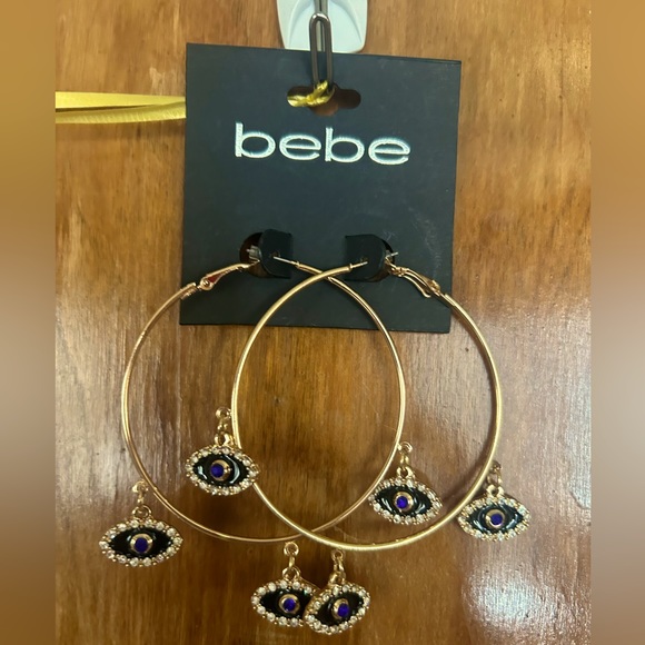 bebe Jewelry - NWT - Bebe " Evil Eye Dangle Drop Hoops Earrings"
